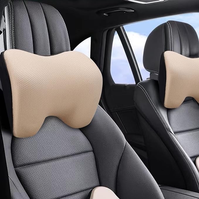 SPRFUFLY Make Relaxing Car Headrest Pillow, Car Pillow for Driving with Adjustable Strap, Breathable Removable Cover & Ergonomic Design - Softness Travel Car Neck Support Pillow(Beige, 1PC)