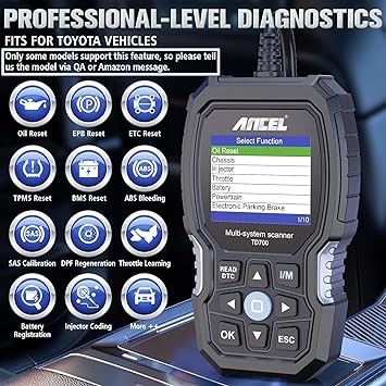 ANCEL TD700 OBD2 Scanner Fits for Toyota Lexus Scion Engine Car Diagnostic Scan Tool All System Code Reader Transmission Fluid Temperature TPMS Relearn ABS Available for Some Models Only